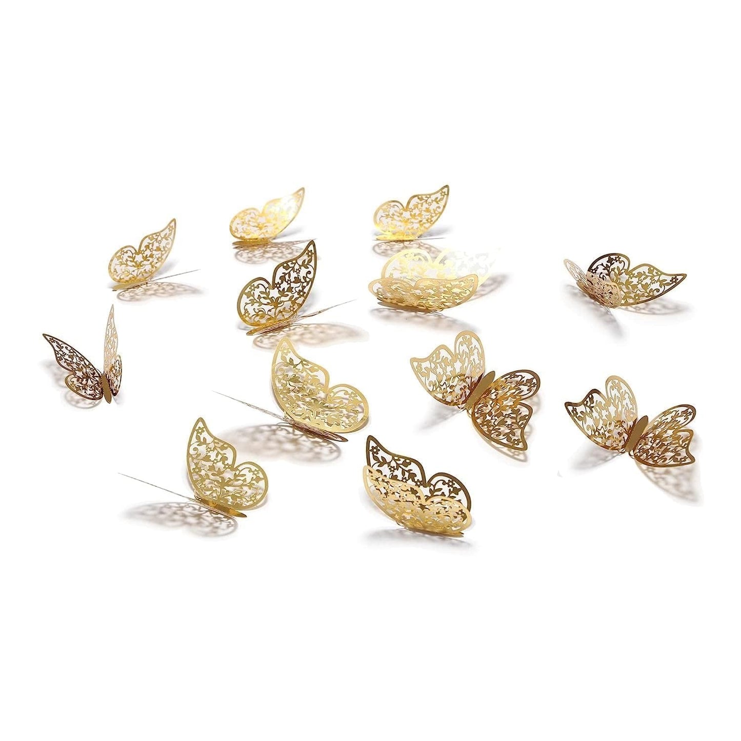 12pcs 3D Gorgeous Shiny Rose Gold Butterfly Stickers