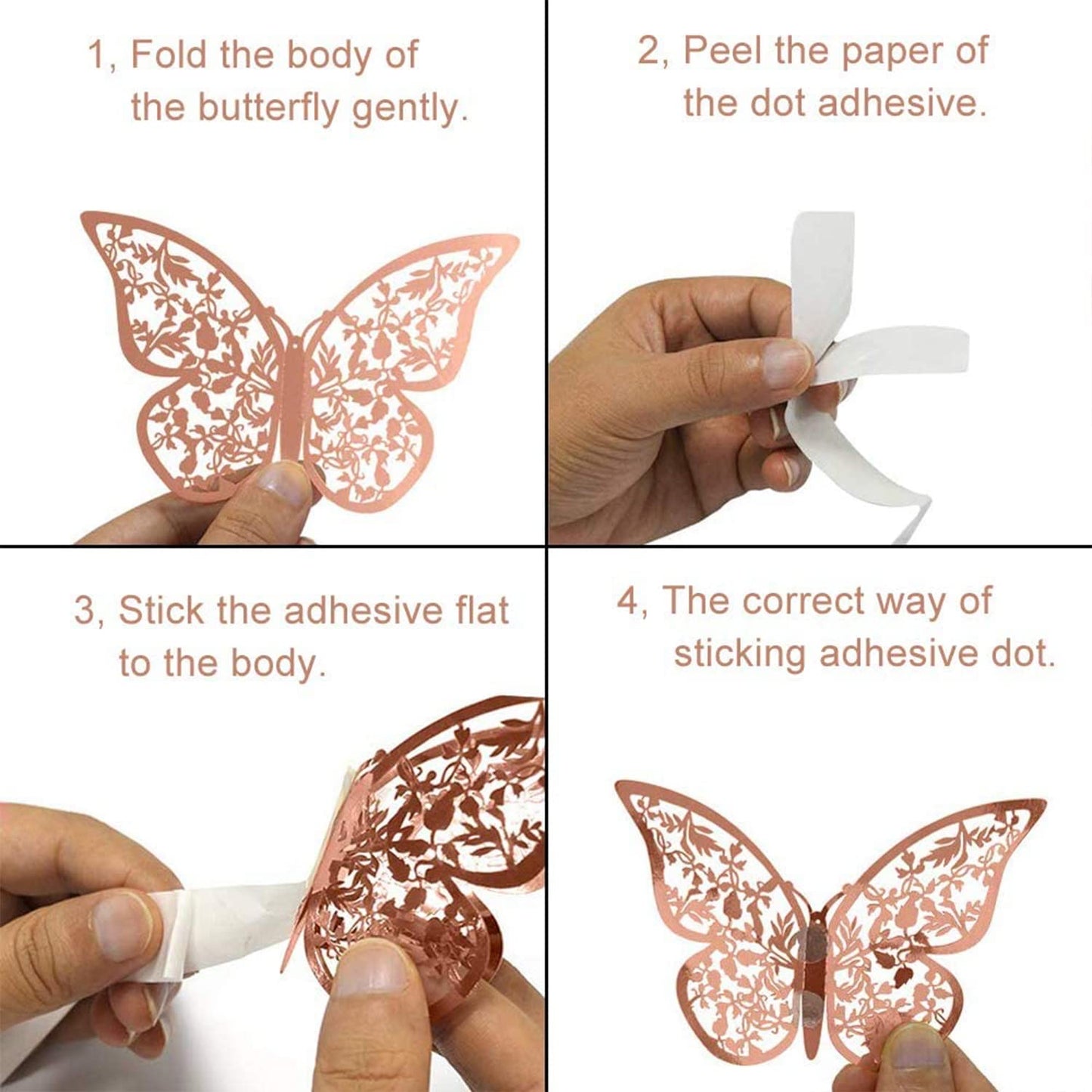 12pcs 3D Gorgeous Shiny Rose Gold Butterfly Stickers