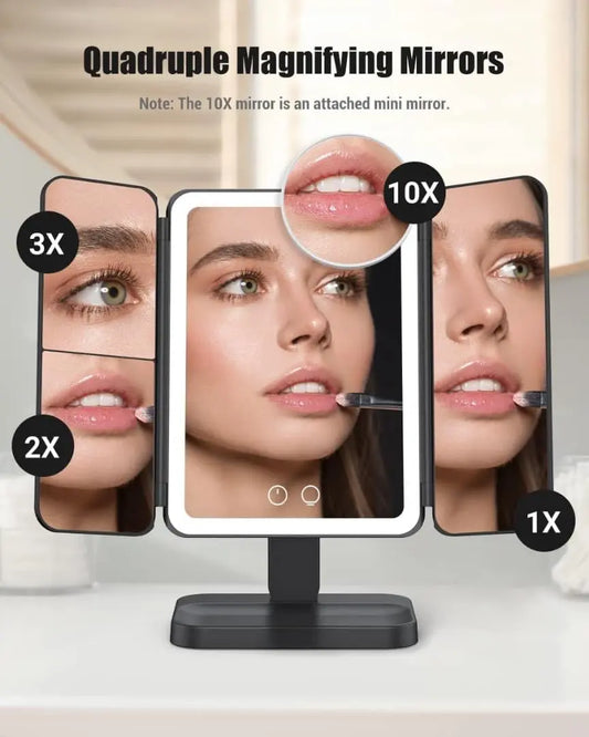 3X Trifold makeup mirror with Adjustable LED lights - FIX IT STORE