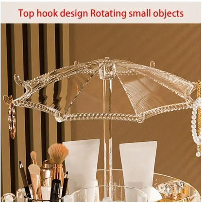 Rotating cosmetic tray with umbrella