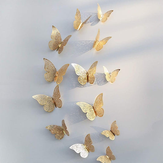 12pcs 3D Gorgeous Shiny Rose Gold Butterfly Stickers 
