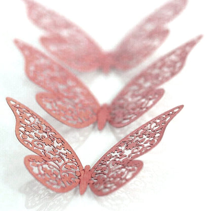 12pcs 3D Gorgeous Shiny Rose Gold Butterfly Stickers 