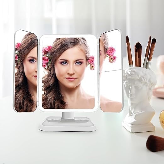 3X Trifold makeup mirror with Adjustable LED lights